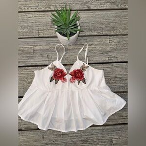 Women's H&M Divided White Floral Flowy Blouse Top, Sz Medium